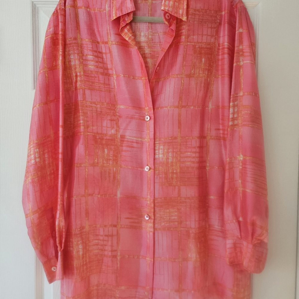 Max Mara silk long sleeve pink + orange blouse